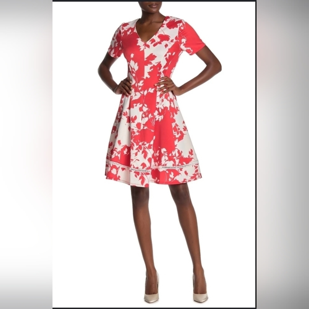 NWT Robbie Bee Floral Print Fit & Flare Red and White Dress | Nordstrom | Large